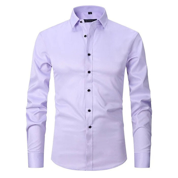 Men's Dress Shirt Long Sleeve with Pointed Collar and Button Front Slim Fit