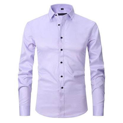 Men's Dress Shirt Long Sleeve with Pointed Collar and Button Front Slim Fit