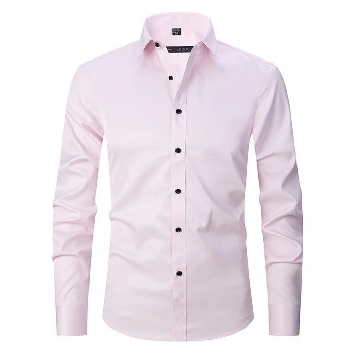 Men's Dress Shirt Long Sleeve with Pointed Collar and Button Front Slim Fit