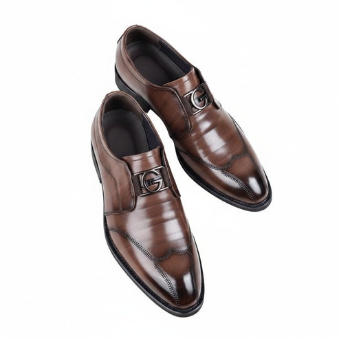 Men's Dress Shoes Slip-On with Metal Buckle and Pointed Toe