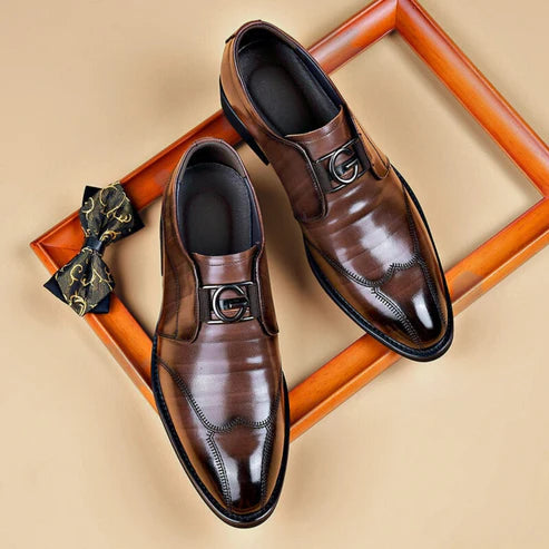 Men's Dress Shoes Slip-On with Metal Buckle and Pointed Toe