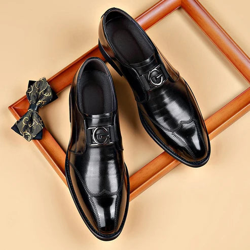 Men's Dress Shoes Slip-On with Metal Buckle and Pointed Toe