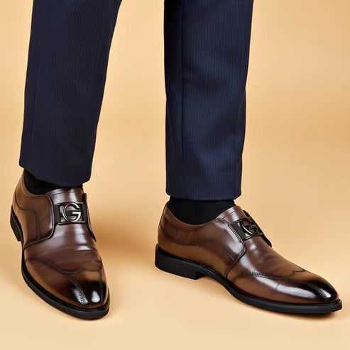 Men's Dress Shoes Slip-On with Metal Buckle and Pointed Toe