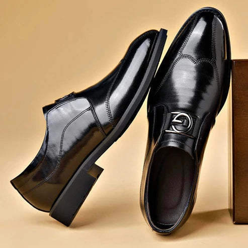 Men's Dress Shoes Slip-On with Metal Buckle and Pointed Toe