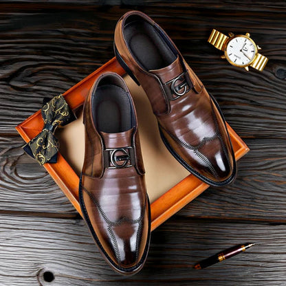 Men's Dress Shoes Slip-On with Metal Buckle and Pointed Toe