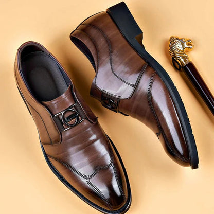 Men's Dress Shoes Slip-On with Metal Buckle and Pointed Toe