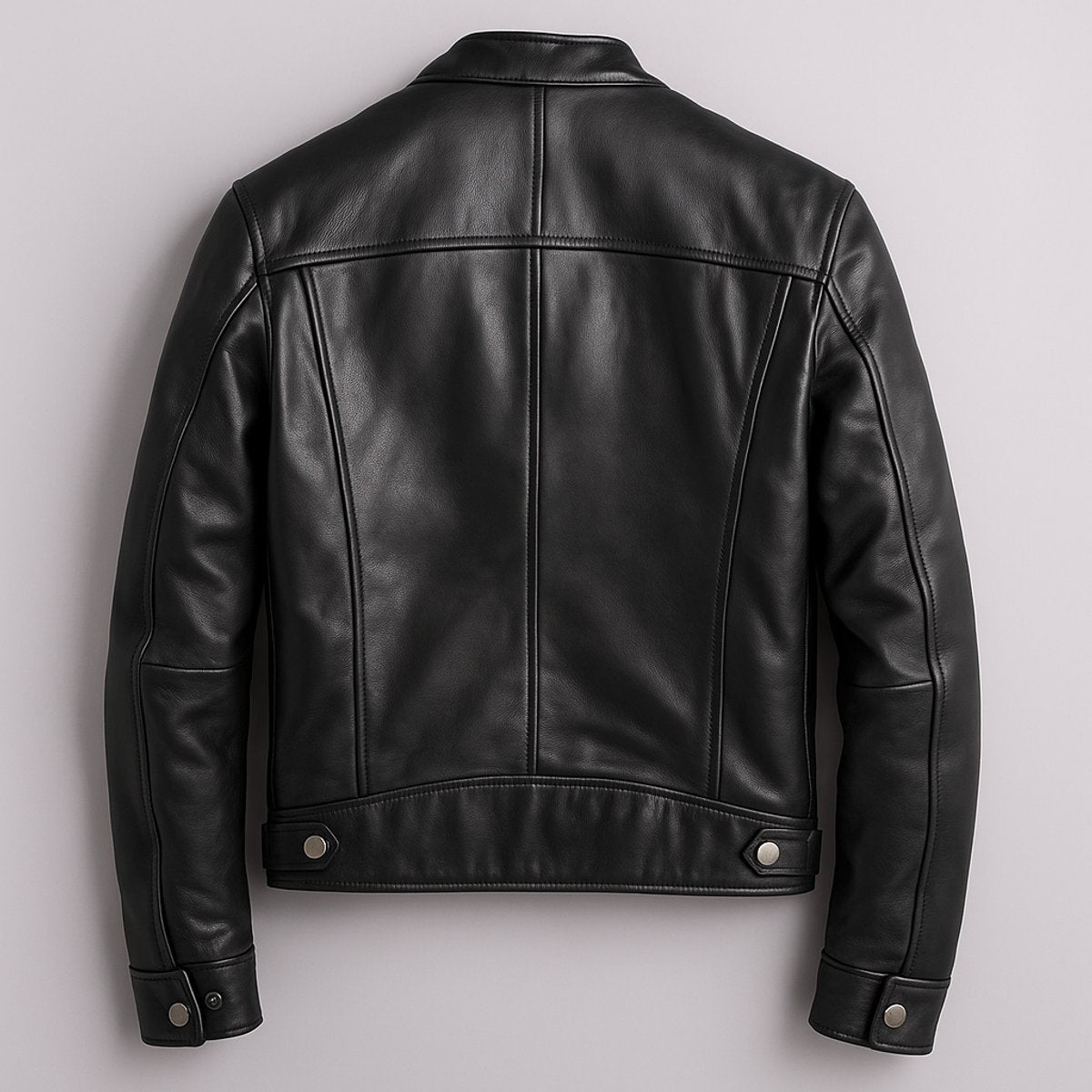 Men's Faux Leather Biker Jacket with Stand Collar and Zip Closure