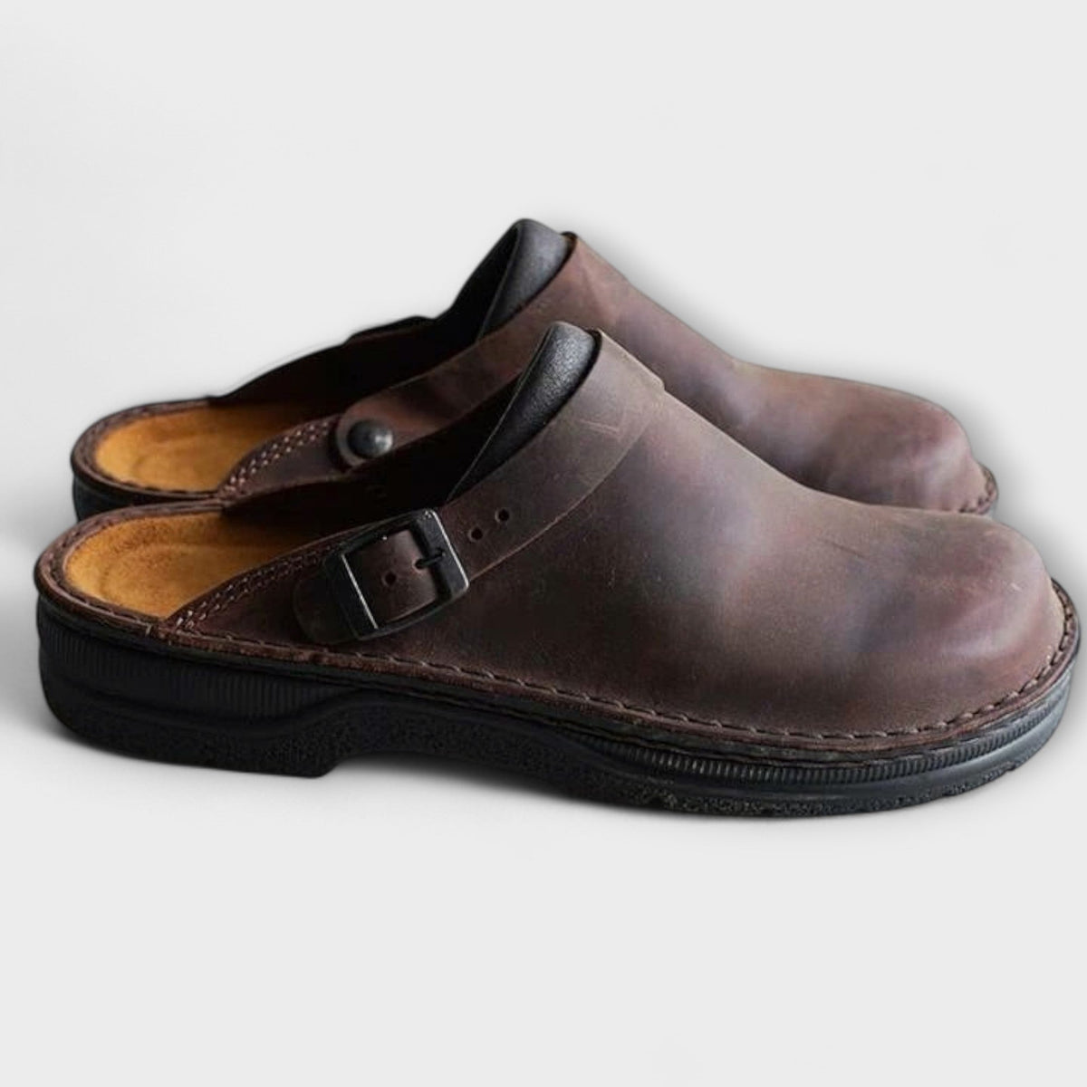 Men's Faux Leather Clogs with Buckle Strap and Round Toe