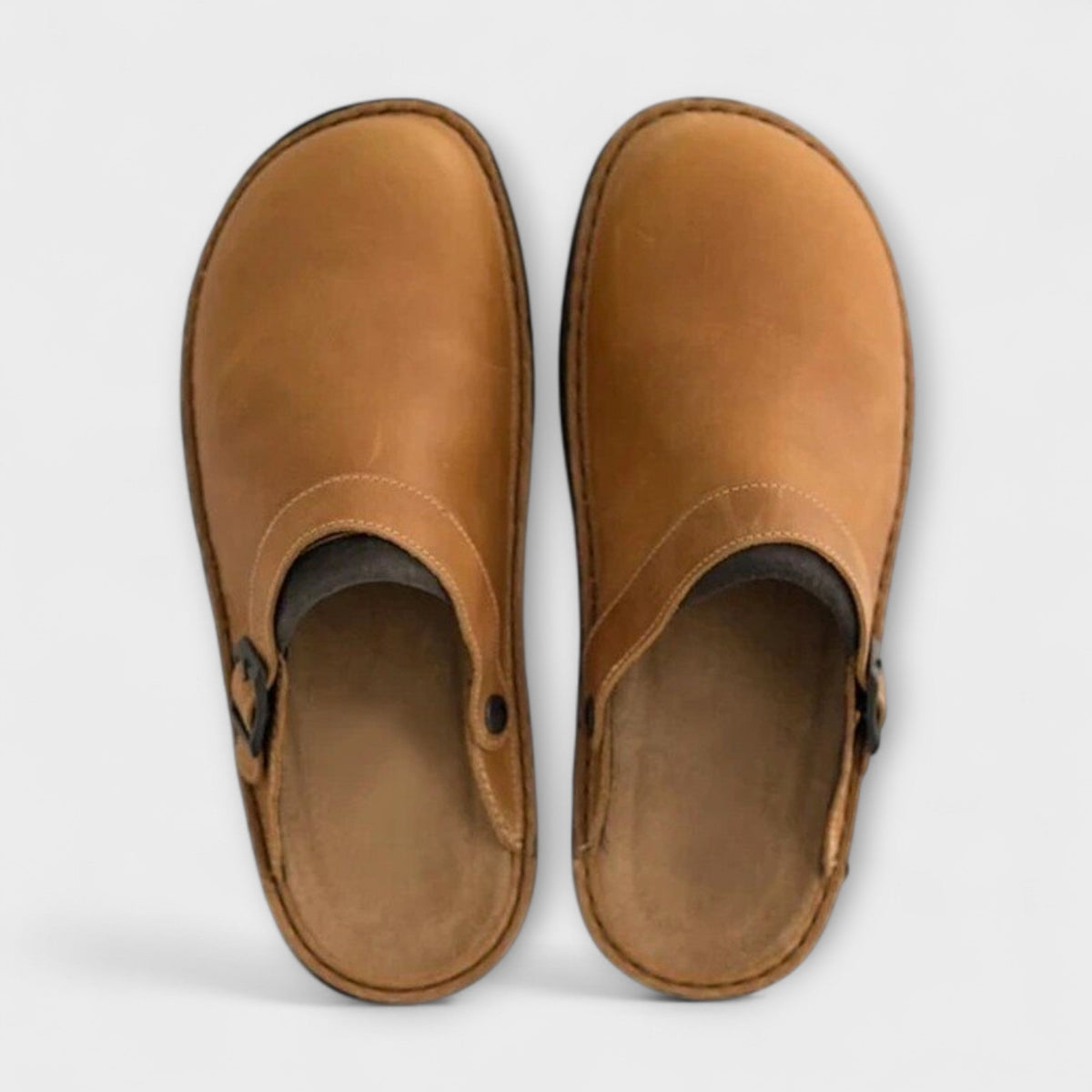 Men's Faux Leather Clogs with Buckle Strap and Round Toe