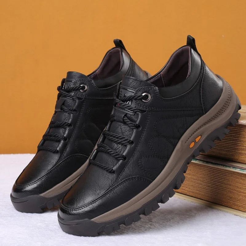 Men's Faux Leather Lace-Up Shoes with Orthopaedic Support and Chunky Sole
