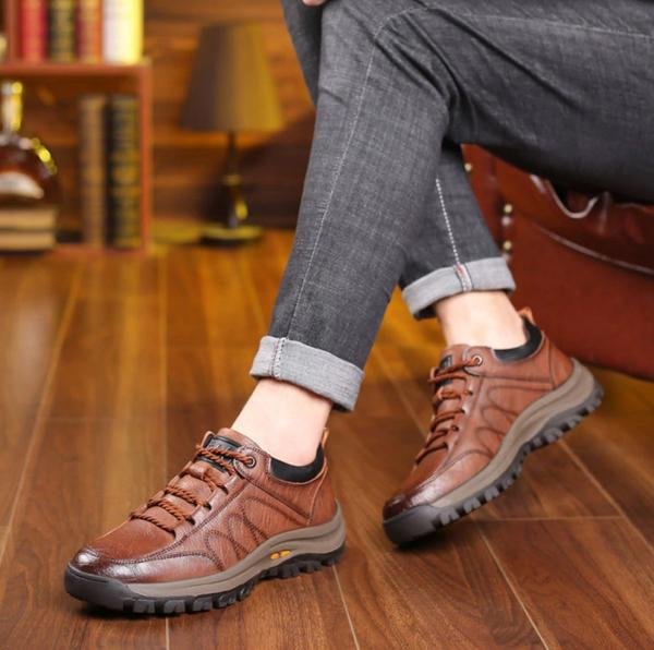 Men's Faux Leather Lace-Up Shoes with Orthopaedic Support and Chunky Sole