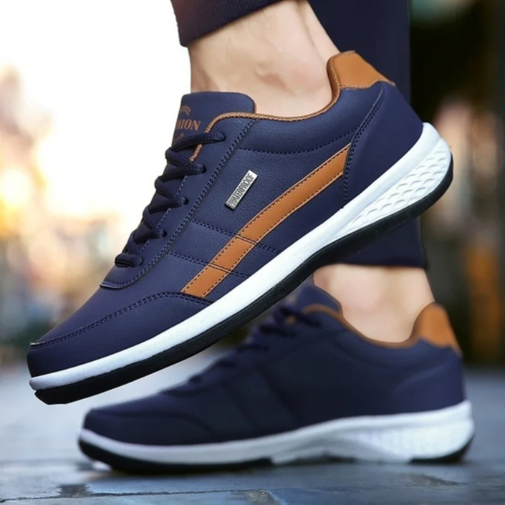 Men's Faux Leather Sneakers with Lace-Up Closure and Non-Slip Sole