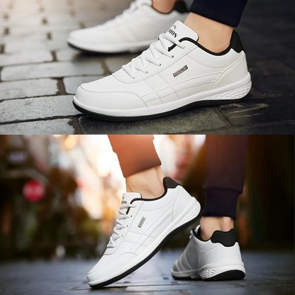 Men's Faux Leather Sneakers with Lace-Up Closure and Non-Slip Sole