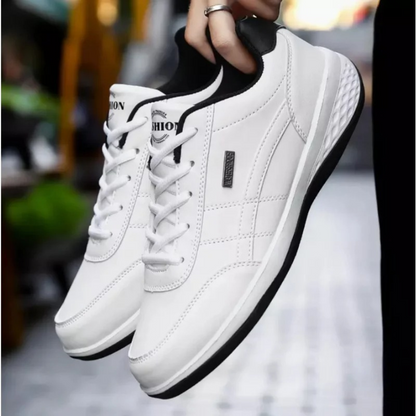 Men's Faux Leather Sneakers with Lace-Up Closure and Non-Slip Sole