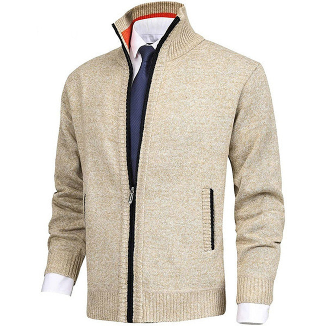 Men's Full-Zip Cardigan with Stand Collar and Side Pockets