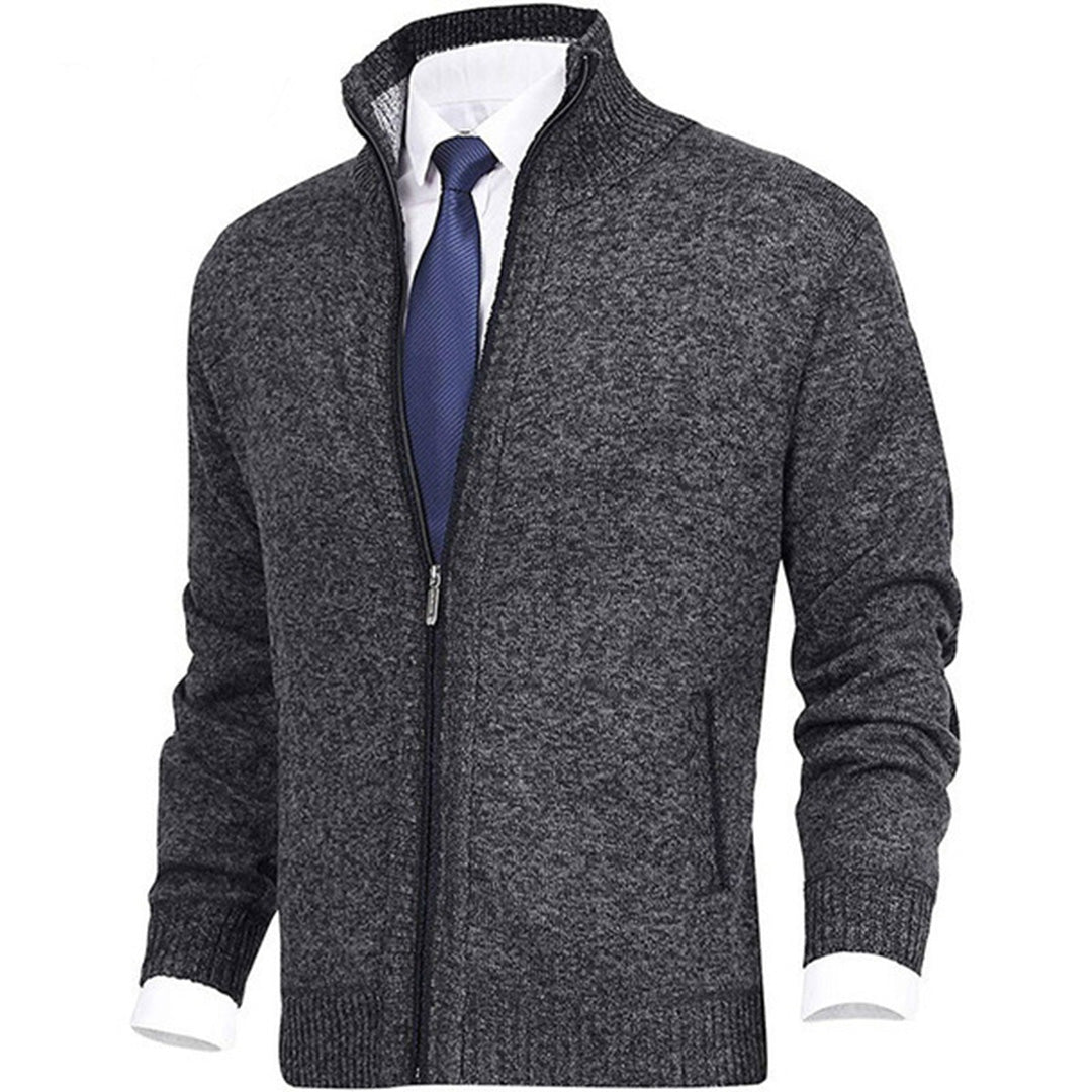Men's Full-Zip Cardigan with Stand Collar and Side Pockets