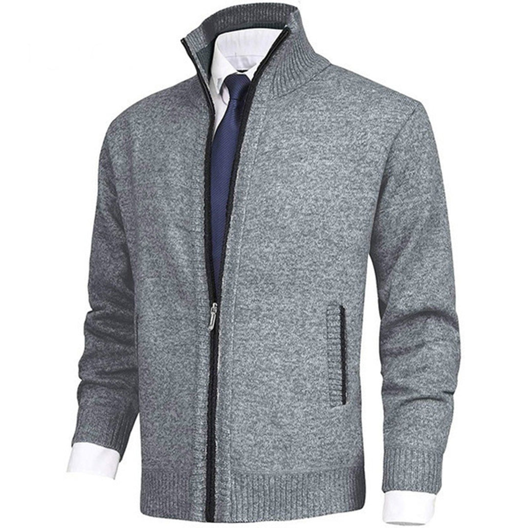 Men's Full-Zip Cardigan with Stand Collar and Side Pockets