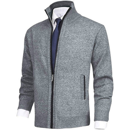 Men's Full-Zip Cardigan with Stand Collar and Side Pockets