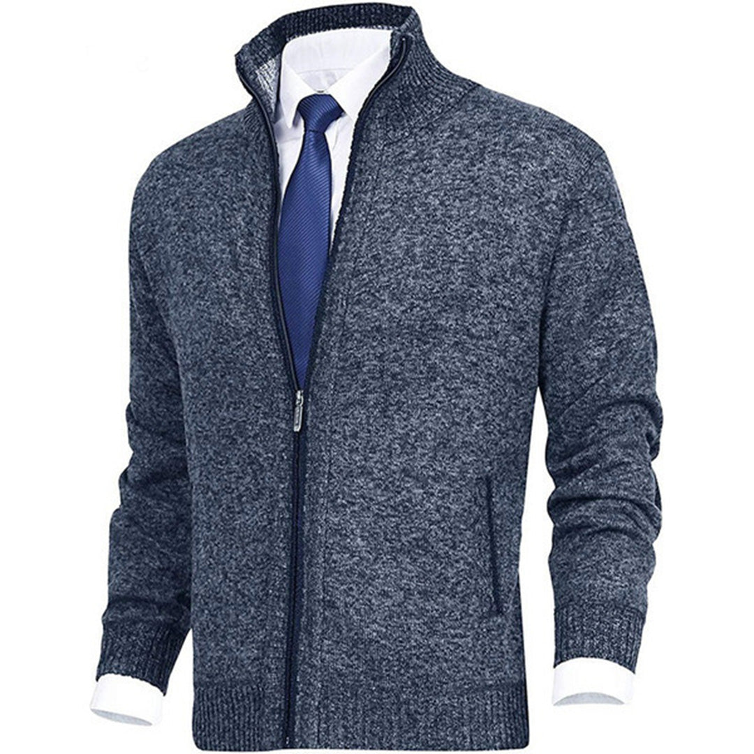Men's Full-Zip Cardigan with Stand Collar and Side Pockets