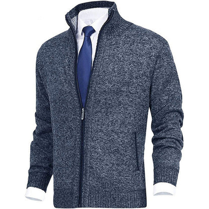 Men's Full-Zip Cardigan with Stand Collar and Side Pockets
