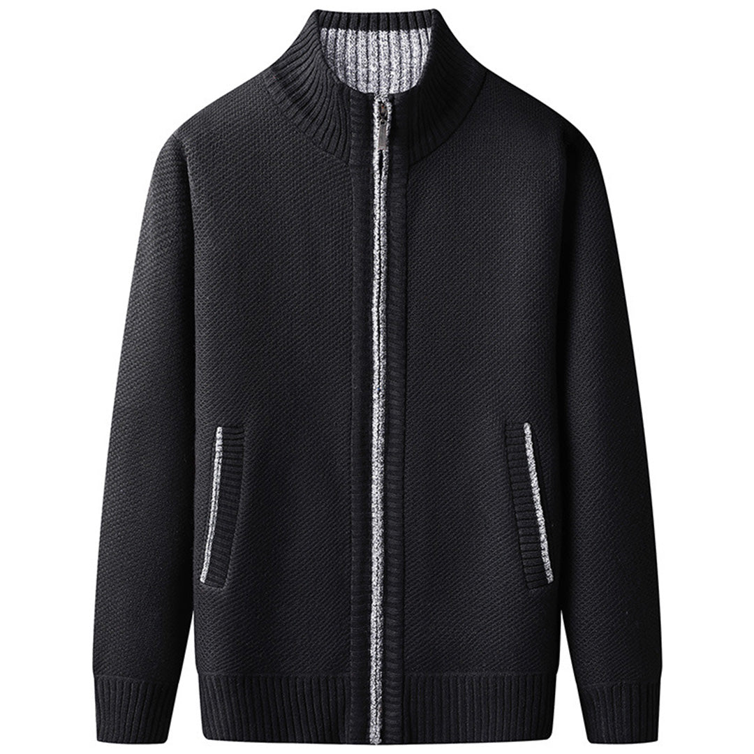 Men's Full-Zip Cardigan with Stand Collar and Side Pockets