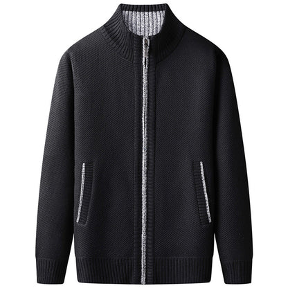 Men's Full-Zip Cardigan with Stand Collar and Side Pockets