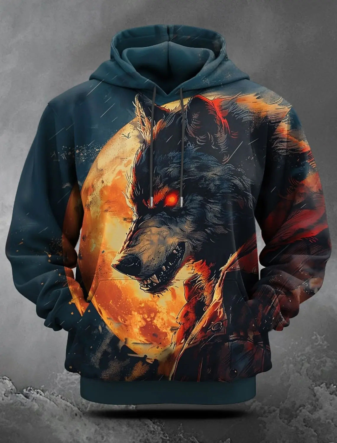 Men's Halloween Hoodie with All-Over Pumpkin Print and Hood