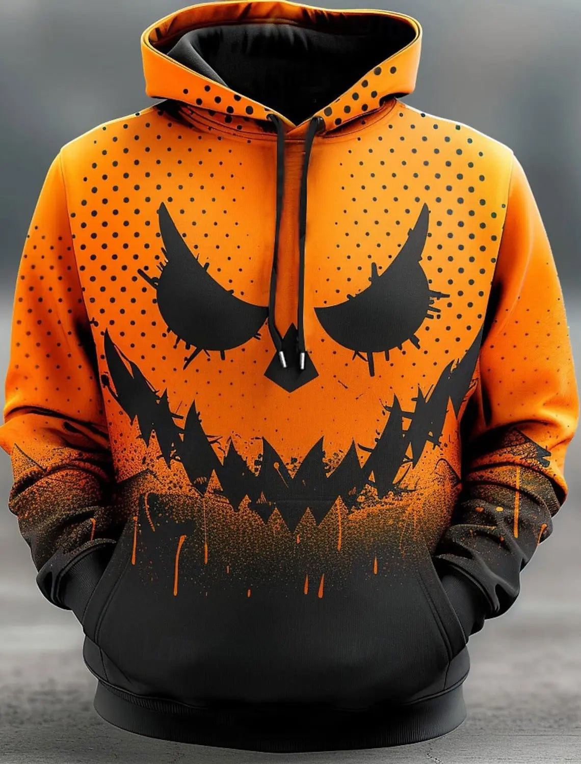 Men's Halloween Hoodie with All-Over Pumpkin Print and Hood