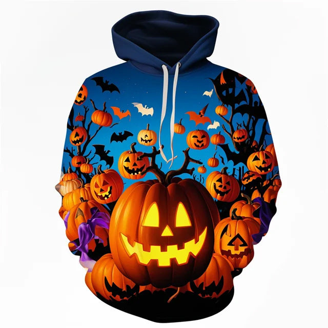 Men's Halloween Hoodie with All-Over Pumpkin Print and Hood