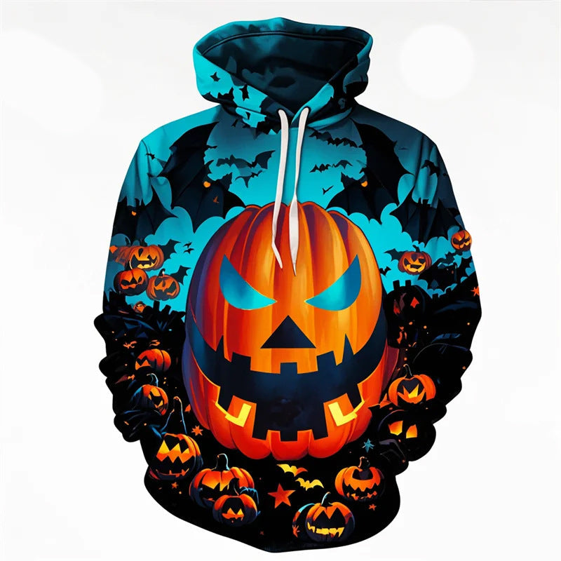 Men's Halloween Hoodie with All-Over Pumpkin Print and Hood