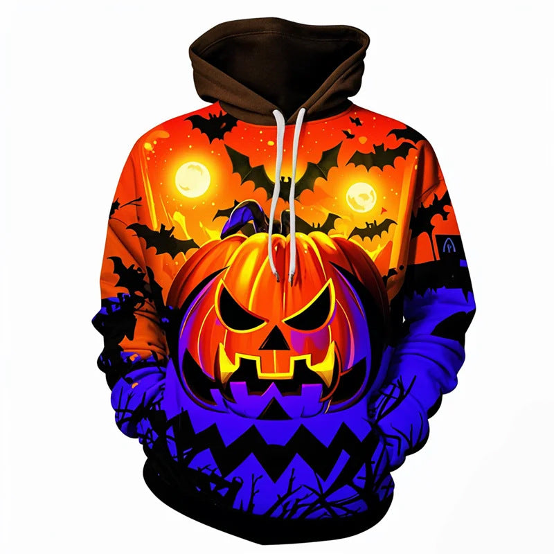 Men's Halloween Hoodie with All-Over Pumpkin Print and Hood