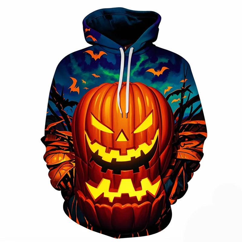 Men's Halloween Hoodie with All-Over Pumpkin Print and Hood
