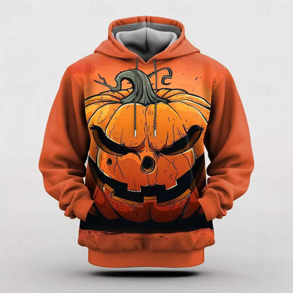 Men's Halloween Hoodie with All-Over Pumpkin Print and Hood