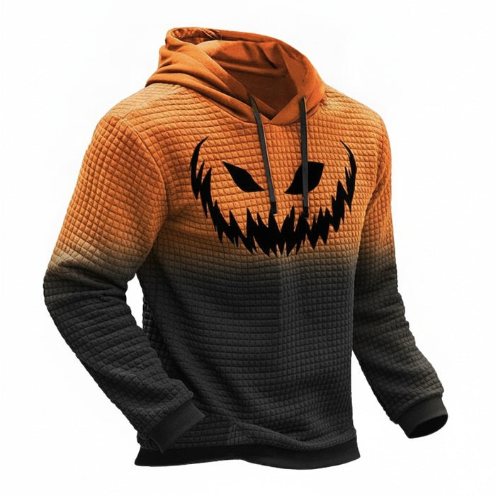 Men's Halloween Hoodie with Pumpkin Face Print and Gradient Design