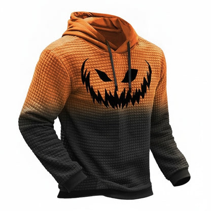 Men's Halloween Hoodie with Pumpkin Face Print and Gradient Design