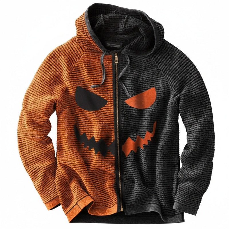 Men's Halloween Hoodie with Zip and Spooky Graphic Print