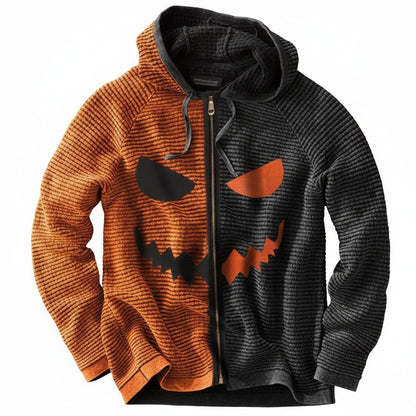 Men's Halloween Hoodie with Zip and Spooky Graphic Print