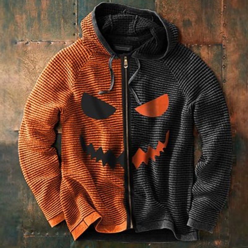 Men's Halloween Hoodie with Zip and Spooky Graphic Print