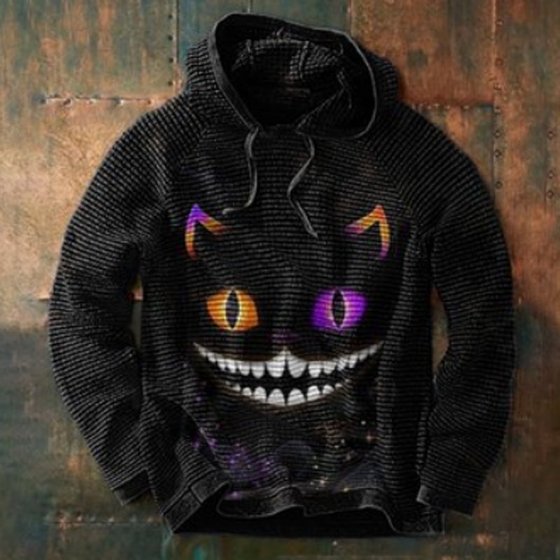 Men's Halloween Hoodie with Zip and Spooky Graphic Print