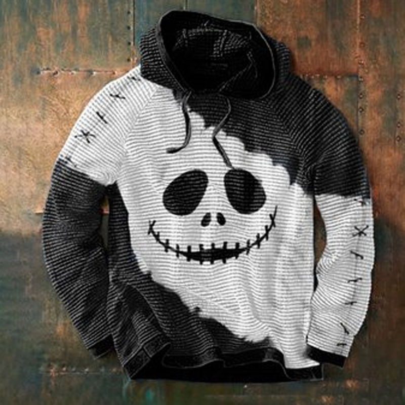Men's Halloween Hoodie with Zip and Spooky Graphic Print