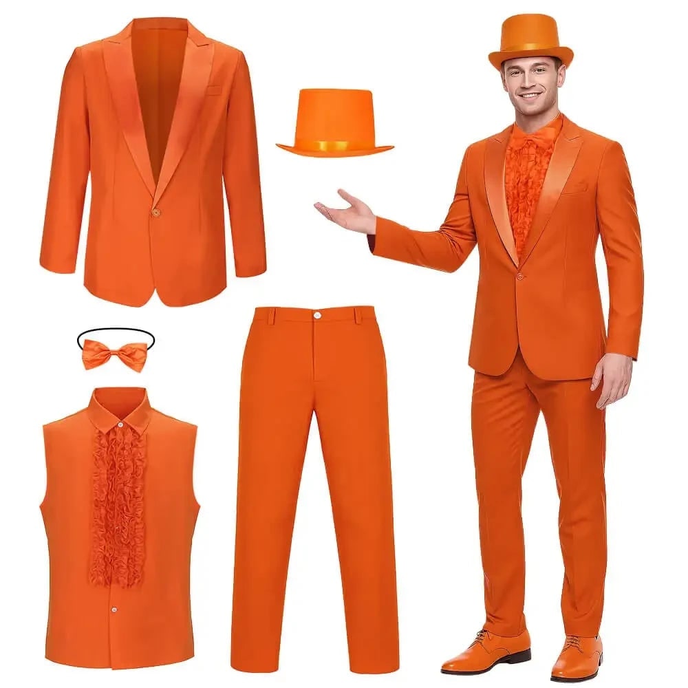 Men's Halloween Tuxedo Costume Set with Ruffled Shirt, Bow Tie and Top Hat