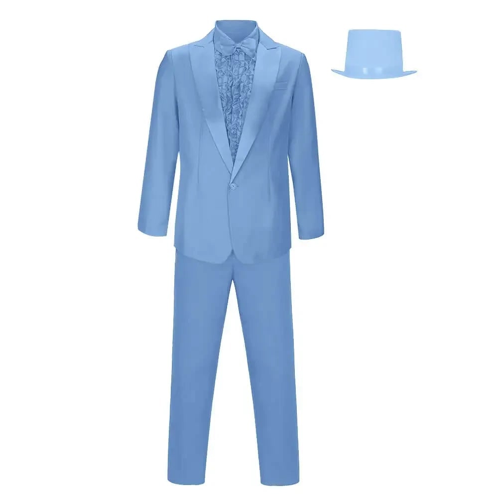 Men's Halloween Tuxedo Costume Set with Ruffled Shirt, Bow Tie and Top Hat