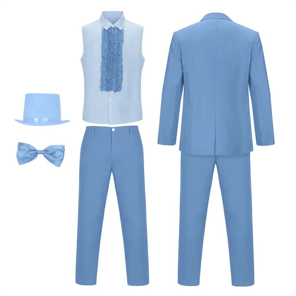 Men's Halloween Tuxedo Costume Set with Ruffled Shirt, Bow Tie and Top Hat