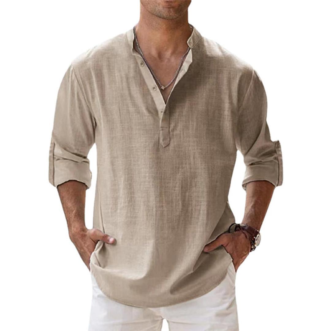 Men's Henley Shirt Long Sleeve with Button Placket and Relaxed Fit