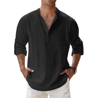 Men's Henley Shirt Long Sleeve with Button Placket and Relaxed Fit