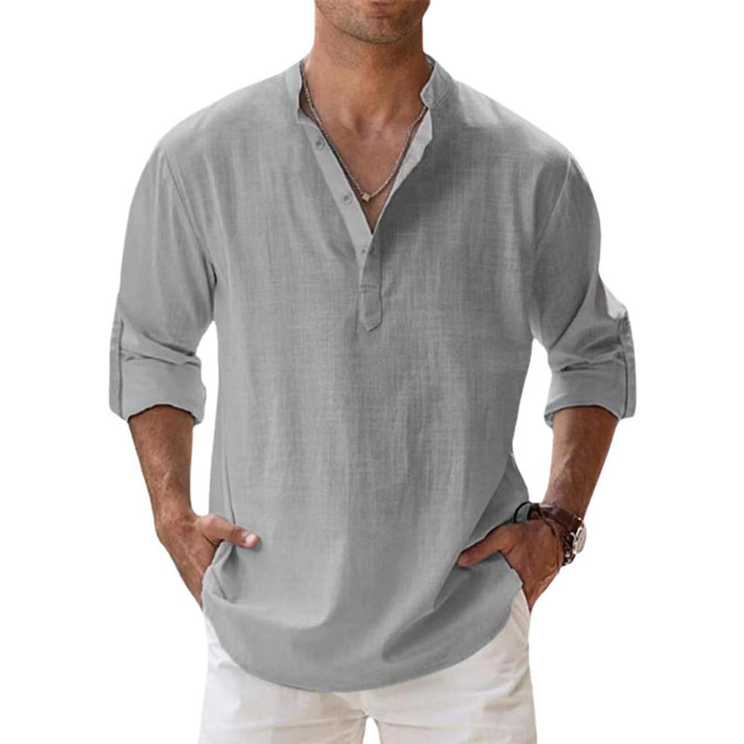 Men's Henley Shirt Long Sleeve with Button Placket and Relaxed Fit