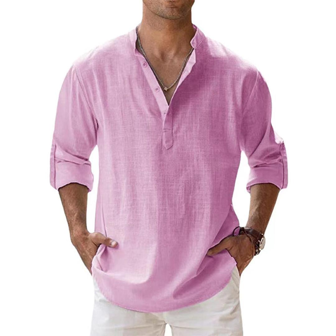 Men's Henley Shirt Long Sleeve with Button Placket and Relaxed Fit