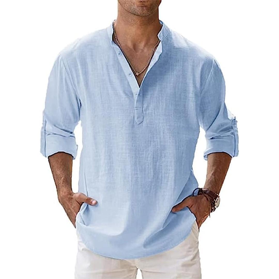 Men's Henley Shirt Long Sleeve with Button Placket and Relaxed Fit