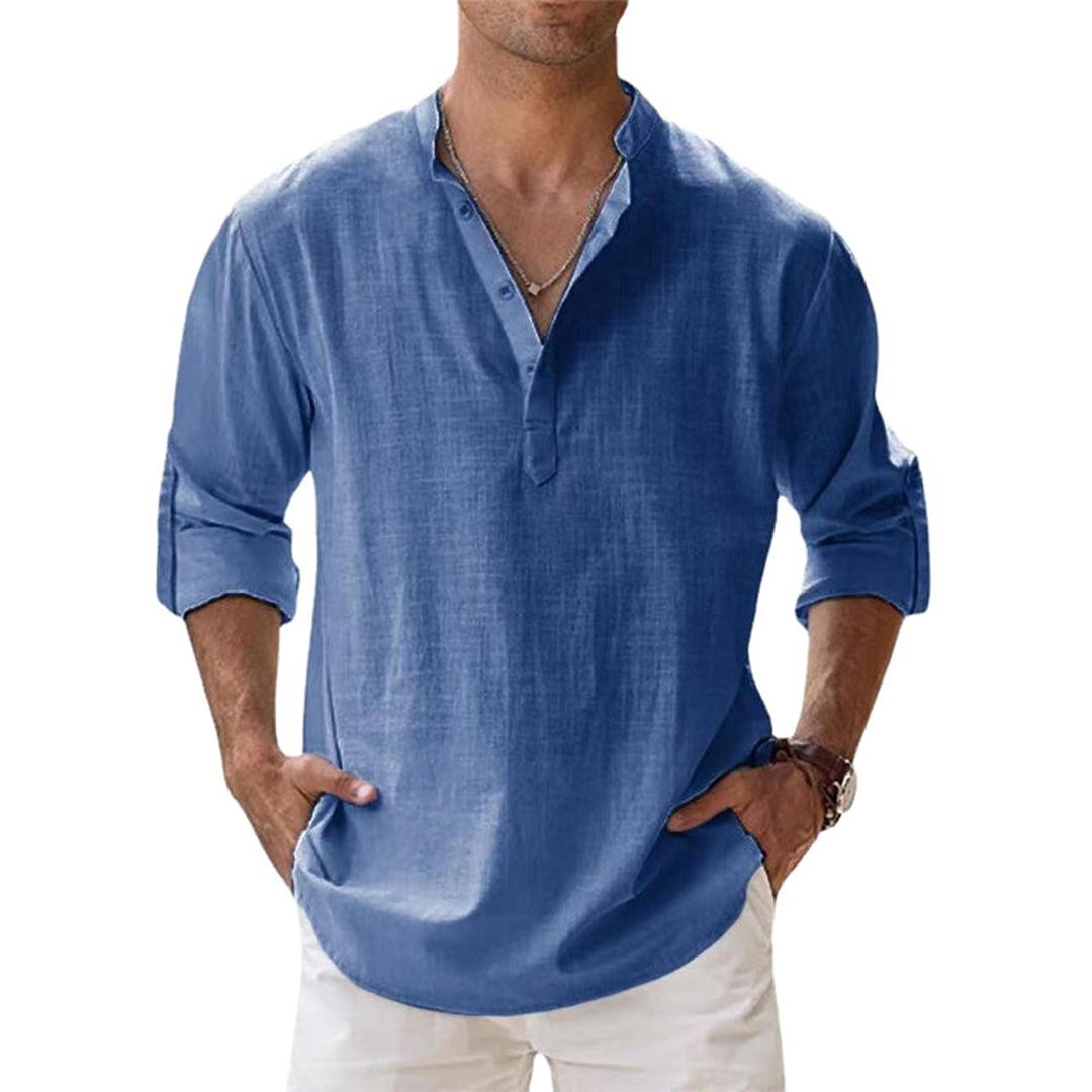 Men's Henley Shirt Long Sleeve with Button Placket and Relaxed Fit