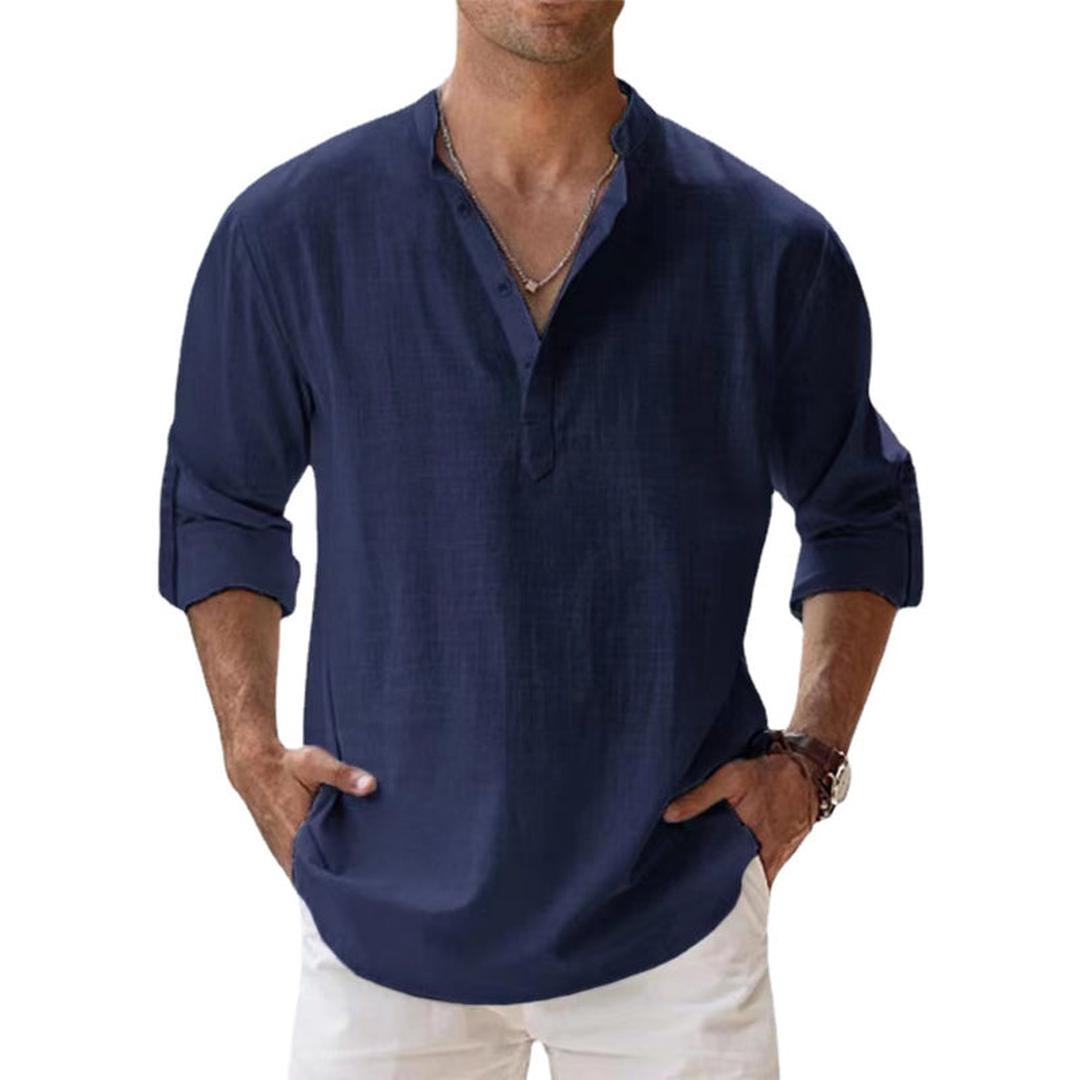 Men's Henley Shirt Long Sleeve with Button Placket and Relaxed Fit
